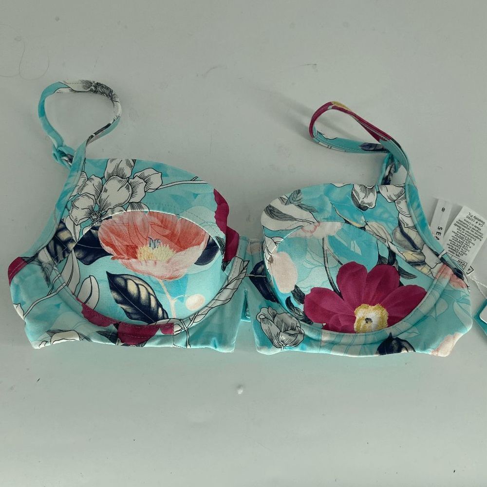 Seafolly Modern Love Womens Iceburg Floral New V Wire Bustier Bikini Top US 4